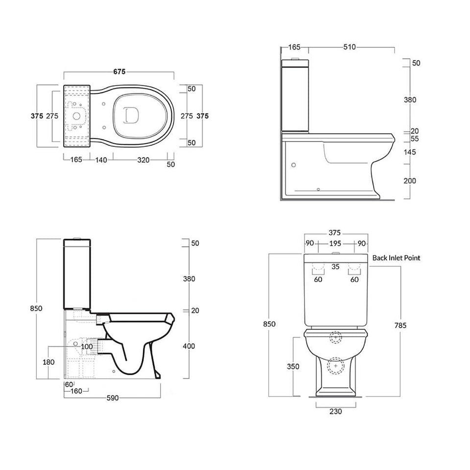 Turner Hastings Stafford Close Coupled Back to Wall Toilet Suite - Gloss White with Chrome Hinges