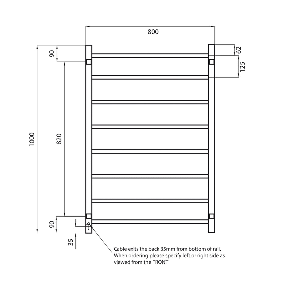 Radiant Heated Square Ladder 800 X 1000 mm Mirror Polished technical drawing (STR05)