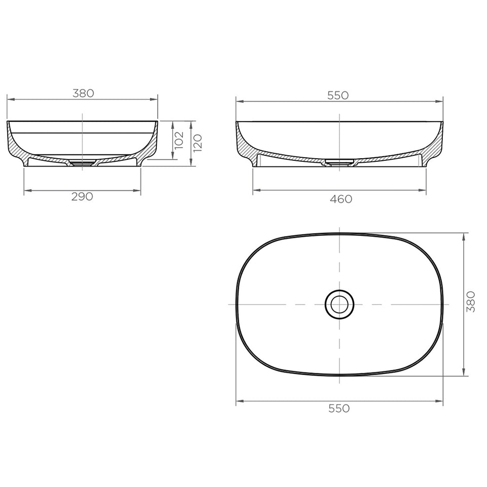 ARCISTONE Synergii solid surface 550 x 380 x 120mm above counter basin - Matte White - Arcisan official gallery image (SY75605)