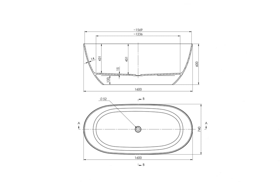 Turner Hastings Narva 160 x 74 MagnaCast Free Standing Bath — Gloss White