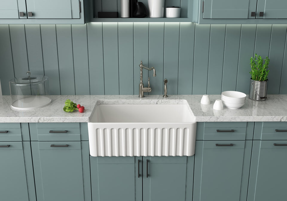 Turner Hastings Novi 75 x 46 Fine Fireclay Farmhouse Butler Sink — Gloss White