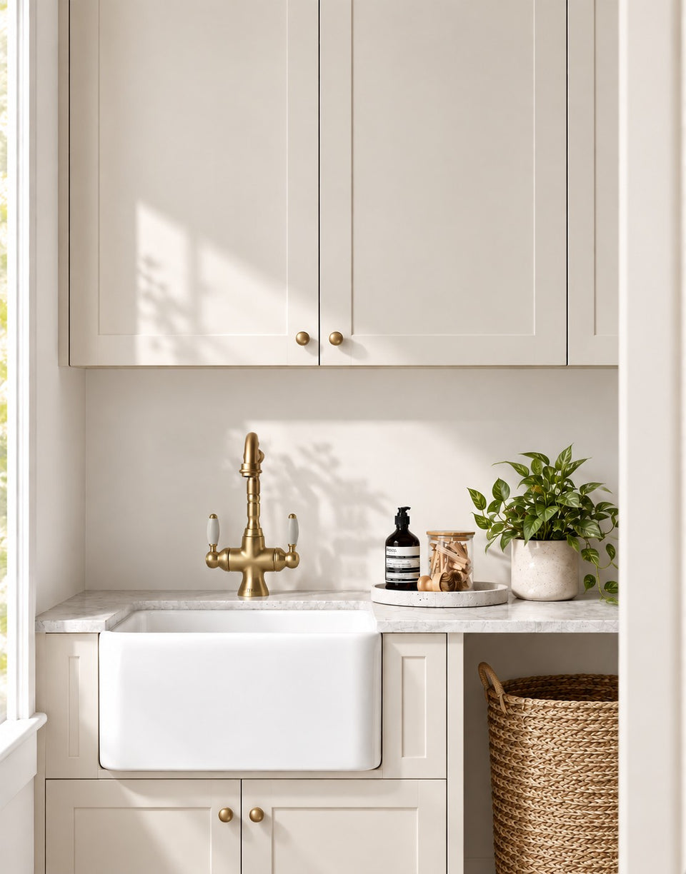 Turner Hastings Novi 51 x 46 Fine Fireclay Farmhouse Butler Sink — Gloss White