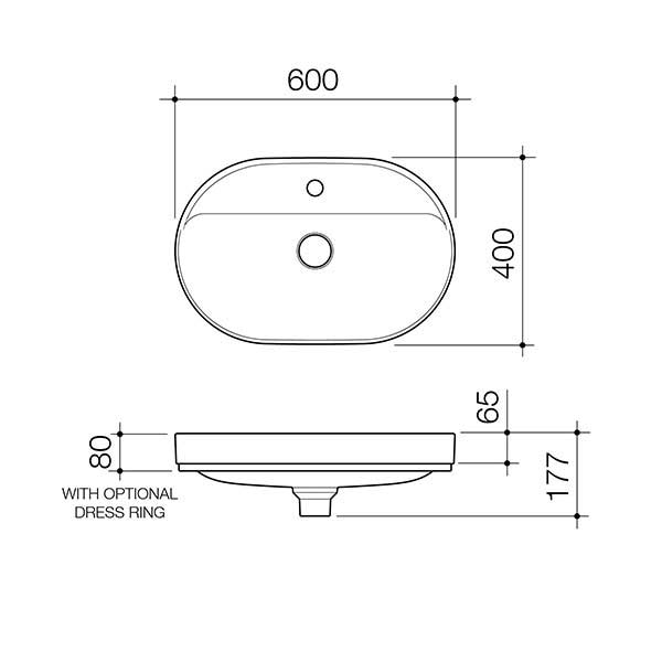 Caroma Liano II Pill Inset Basin with Tap Landing (1 Tap Hole)