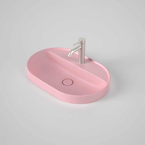 Caroma Liano II 600mm Pill Inset Basin with Tap Landing (1 Tap Hole) – Matte Pink