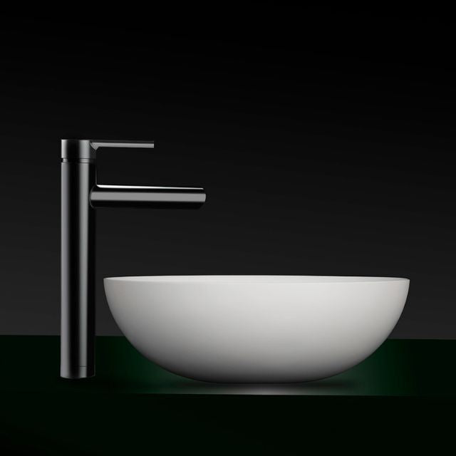 Kaskade Round Stone Above Counter Basin 350mm Matte White