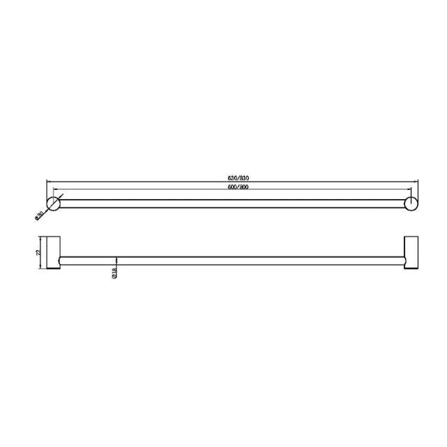 Nero Zen SS316L Single Towel Rail 600/800mm