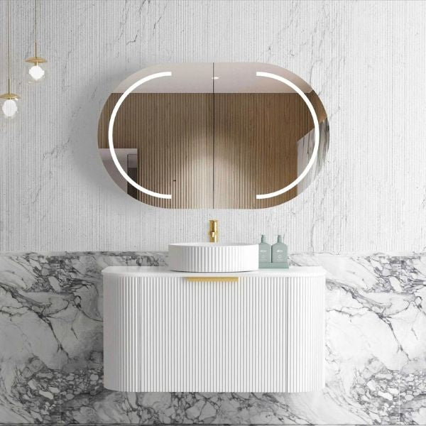 Otti Bondi Fluted Curved Wall Hung Vanity - White