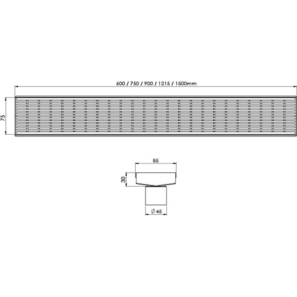 Phoenix Tapware Phoenix V Channel Drain HG 75x1215mm Outlet 45mm