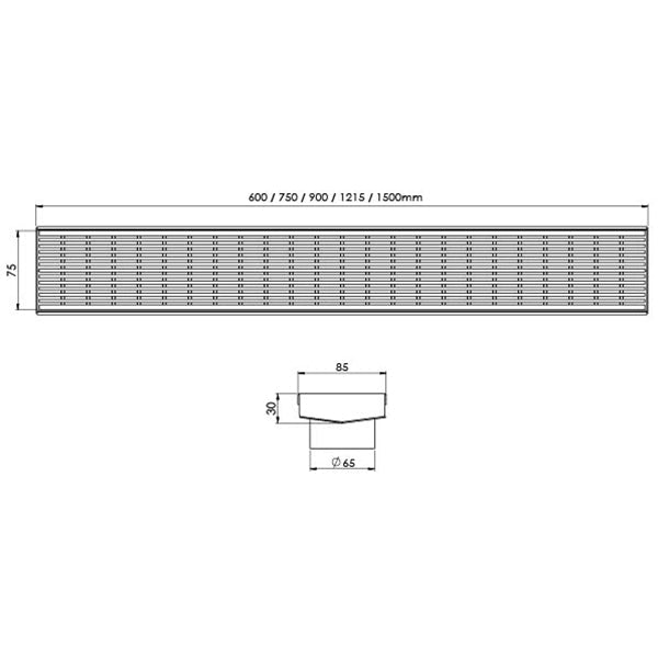 Phoenix Tapware Phoenix V Channel Drain HG 75x600mm Outlet 65mm