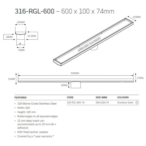 Radiant Linear Tile Insert Floor Grate