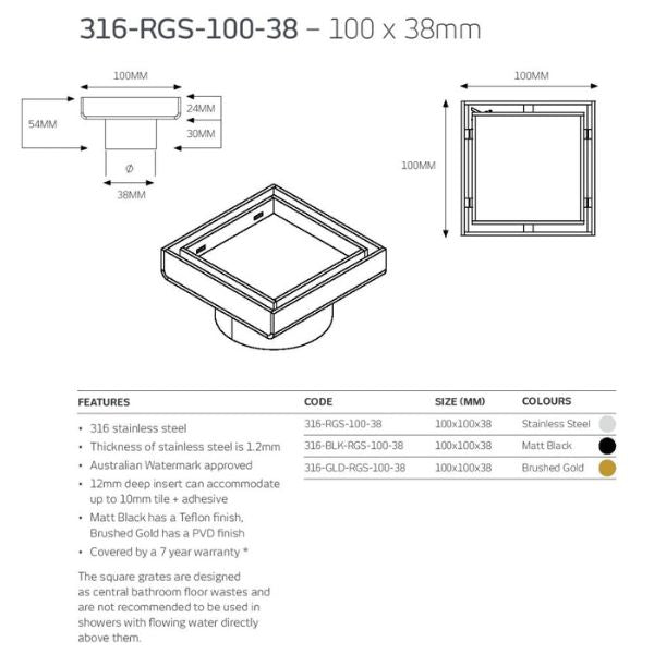 Radiant Square Tile Insert Floor Grate