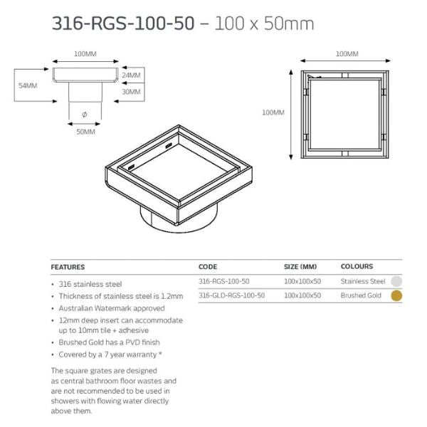 Radiant Square Tile Insert Floor Grate