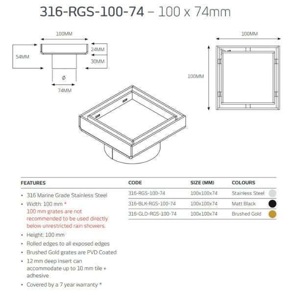 Radiant Square Tile Insert Floor Grate