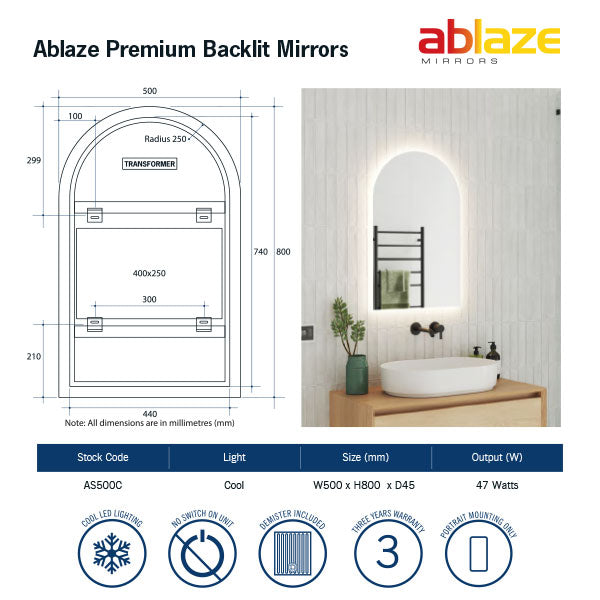 Thermogroup Arch Shape Premium Backlit Mirror