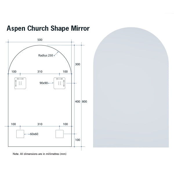 Thermogroup Church Shape Polished Edge Mirror with Hangers