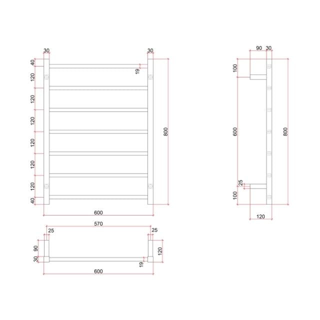 Thermogroup Straight Square Ladder Heated Towel Rail