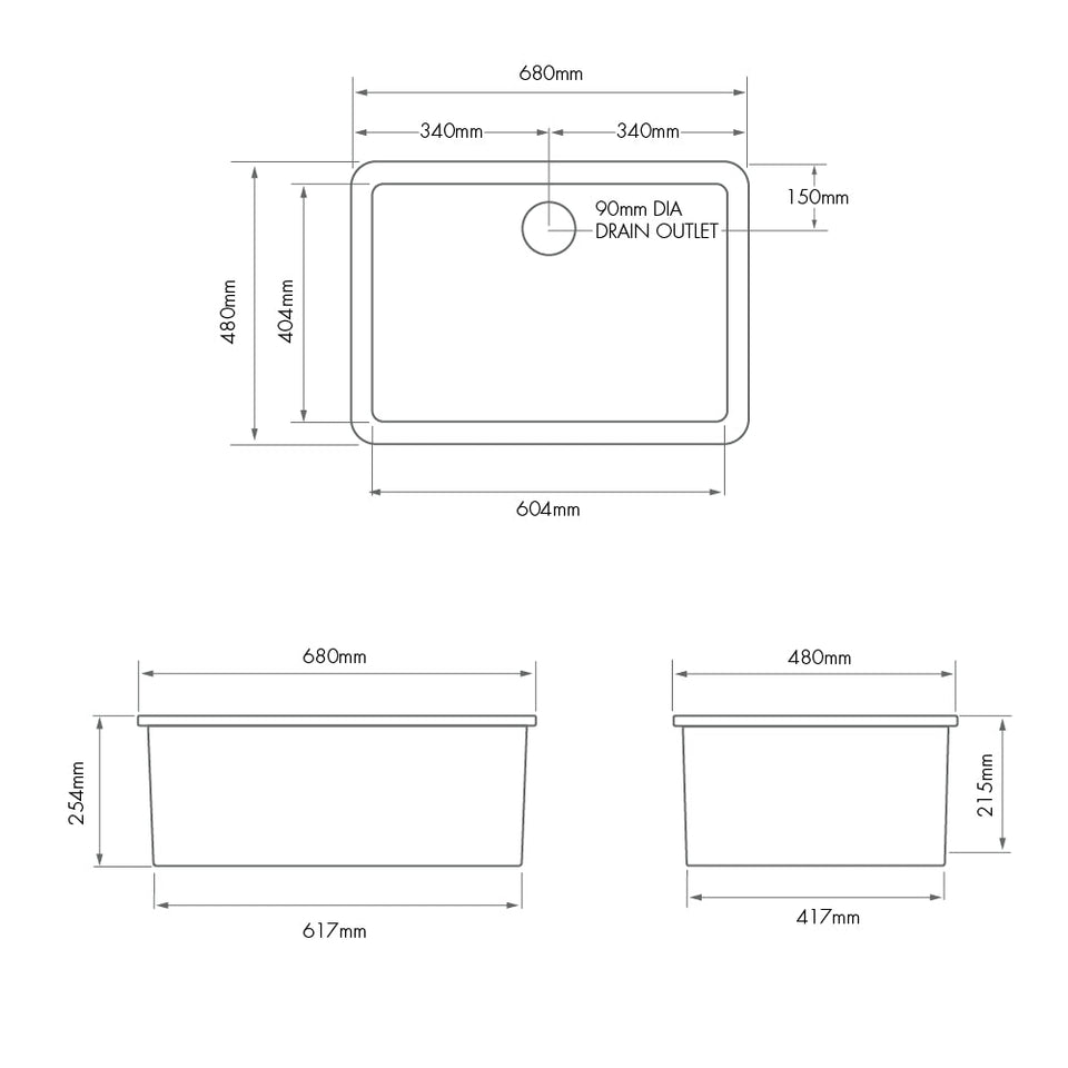 Turner Hastings Cuisine 68 x 48 Inset / Undermount Fine Fireclay Sink