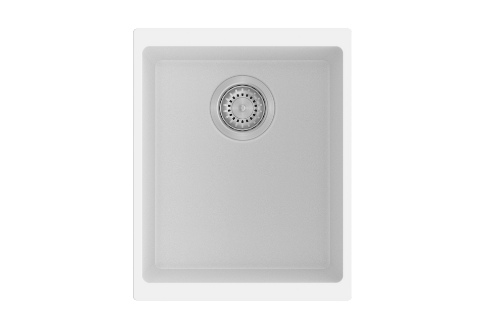 370 x 460 x 200mm Carysil White Single Bowl Granite Kitchen/Laundry Sink Top/Flush/Under Mount