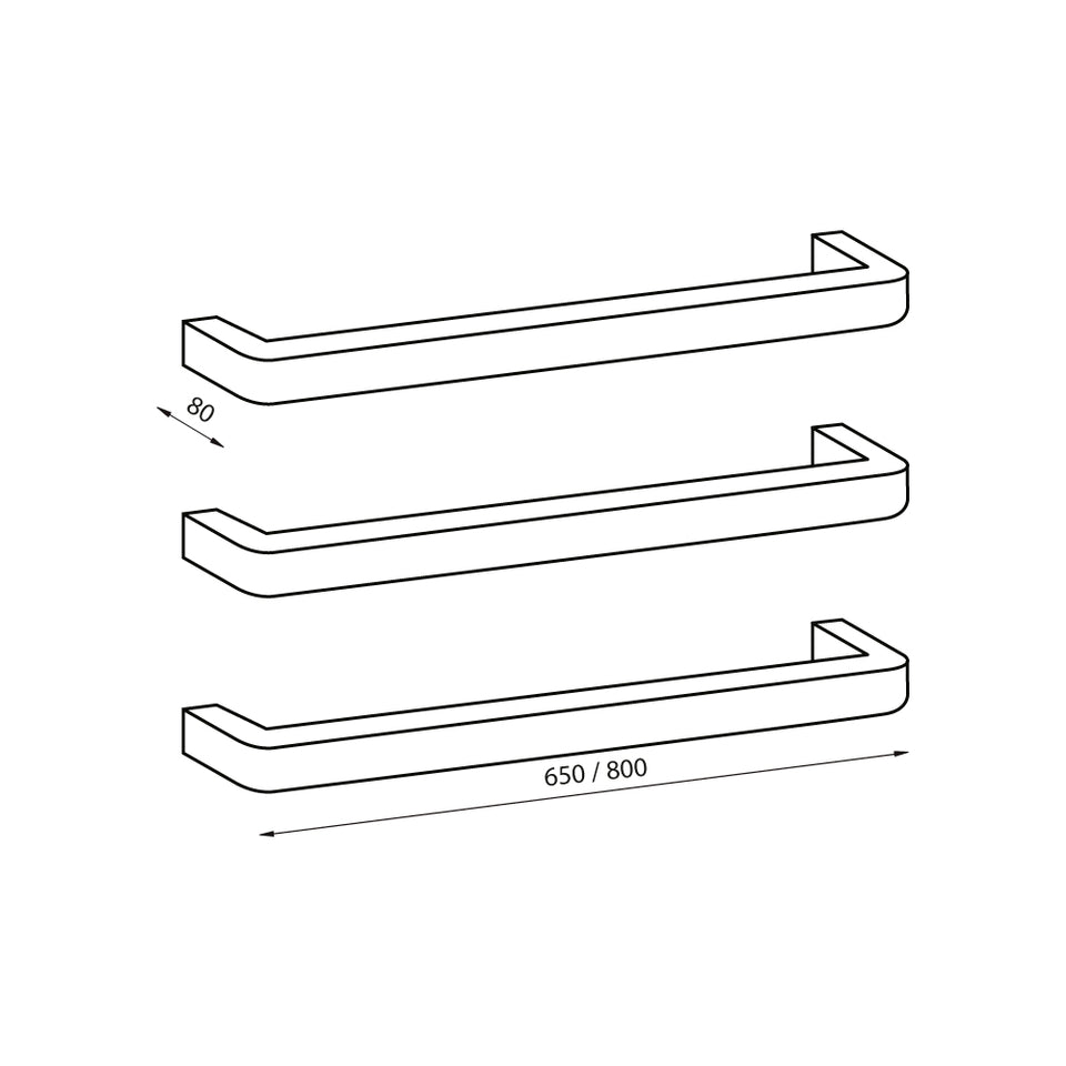 Radiant Heated Single square bar with rounded ends 650mm Mirror Polished technical drawing (VAIL-650)