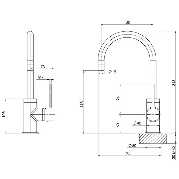 Phoenix Vivid Slimline Sink Mixer Gooseneck - Lead Free