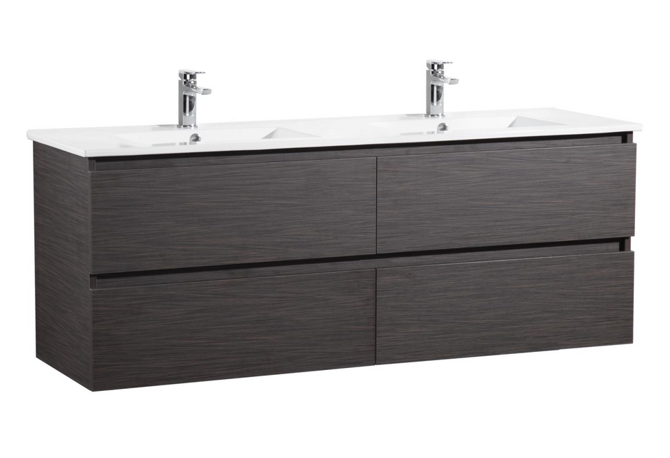 Stella PVC 1200 Walnut Wall Hung Vanity Double Bowl